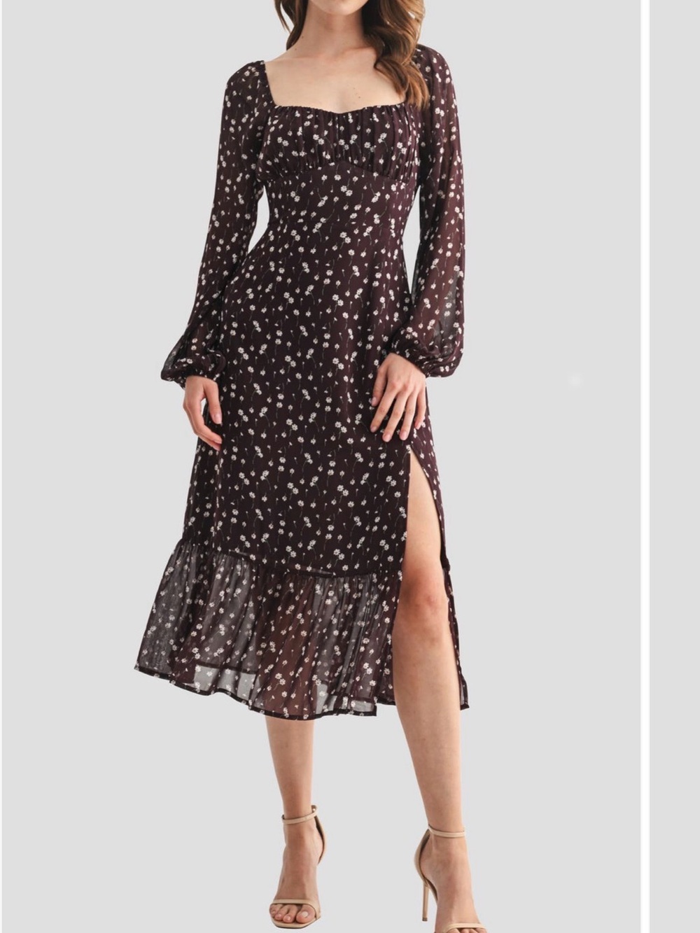 All in Favor Plum Floral Square Neck Midi Dress